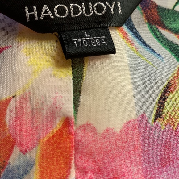 Haoduoyoi Floral Print Pleated Flowy Maxi V-Neck Dress Sz L - Picture 3 of 3